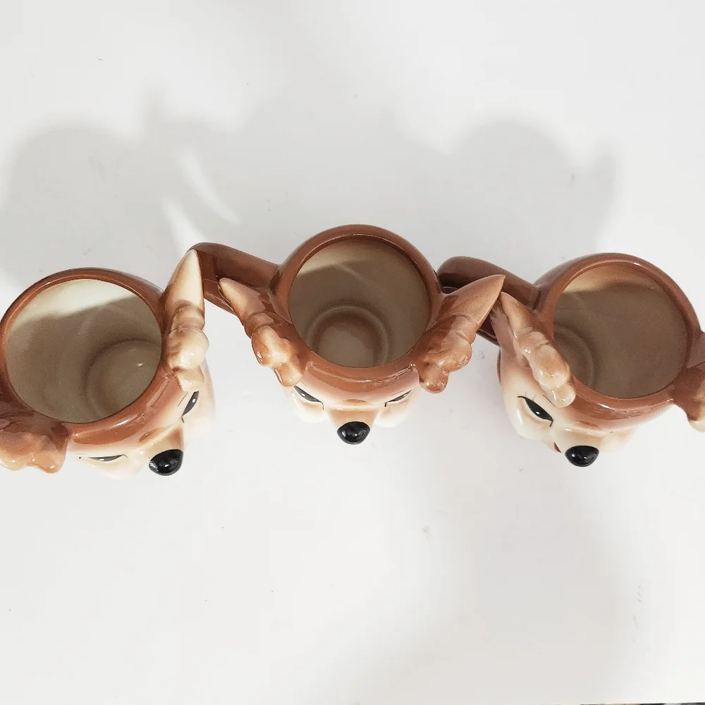 Pottery Barn Lot of 3 Cheeky Reindeer Christmas Holiday Mugs RARE Whimsical